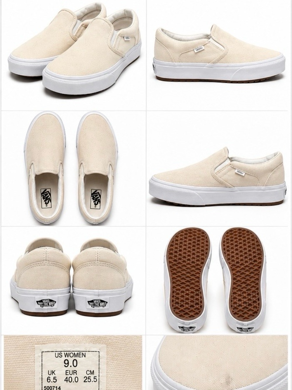 Vans Slip-On Sneakers in Cream with White Soles